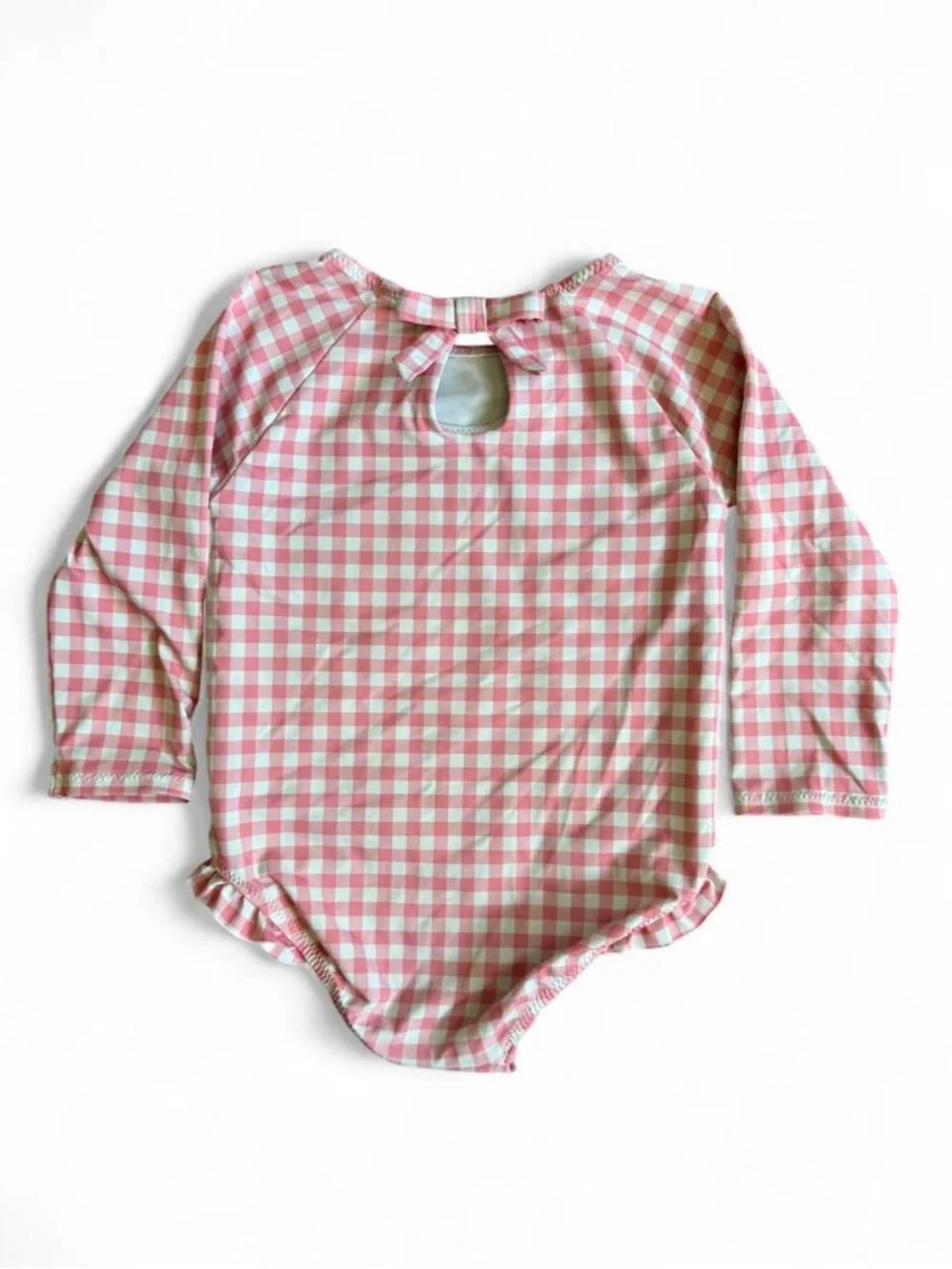 Vineyard Vines Pink Gingham Long-Sleeve One-Piece Swim
